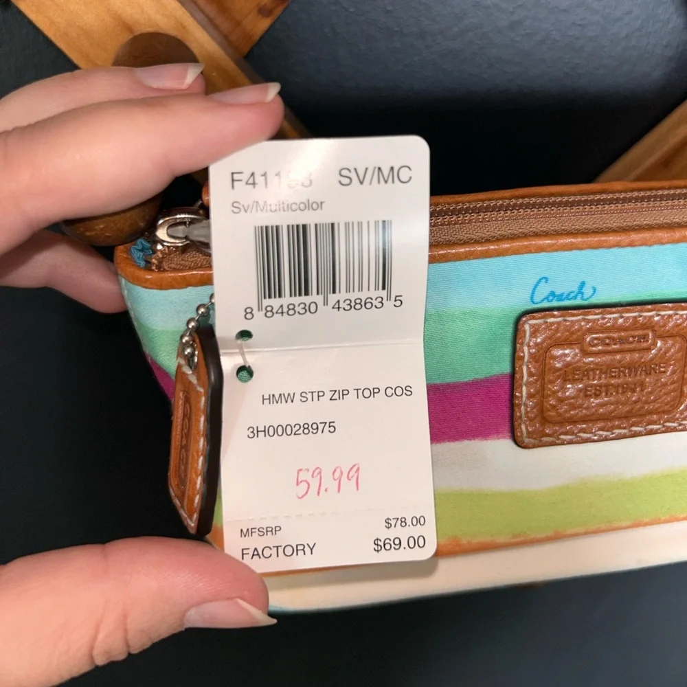 VINTAGE Coach Hampton Watercolor Stripe Zip Top Cosmetic bag (2006) -NWT- - Picture 2 of 9